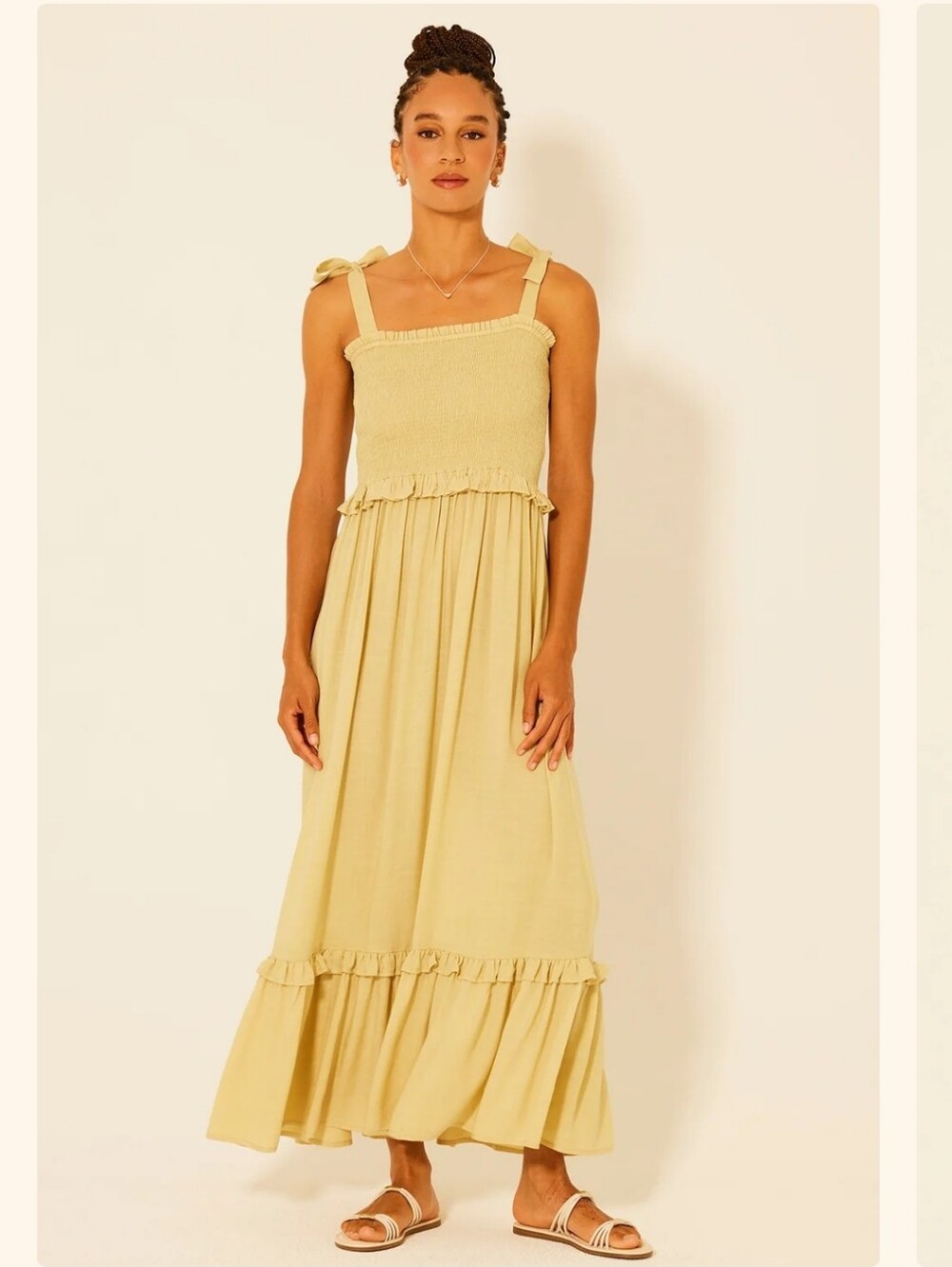 Smocked Tie-Strap Maxi Dress Size M